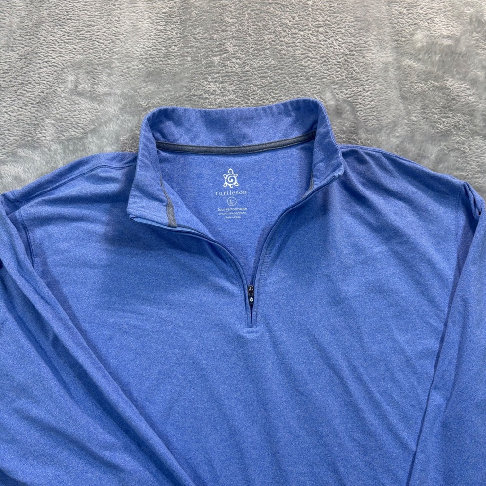 Turtleson Tour Performance Pullover Mens Large Blue Heather 1/4 Zip Golf Stretch